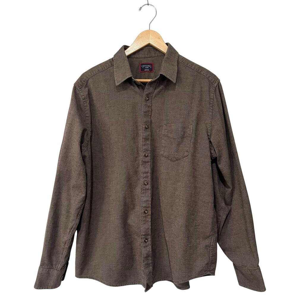 UNTUCKit Mens Large Shirt Regular Fit Sherwood Shirt Brown Cotton Button Up